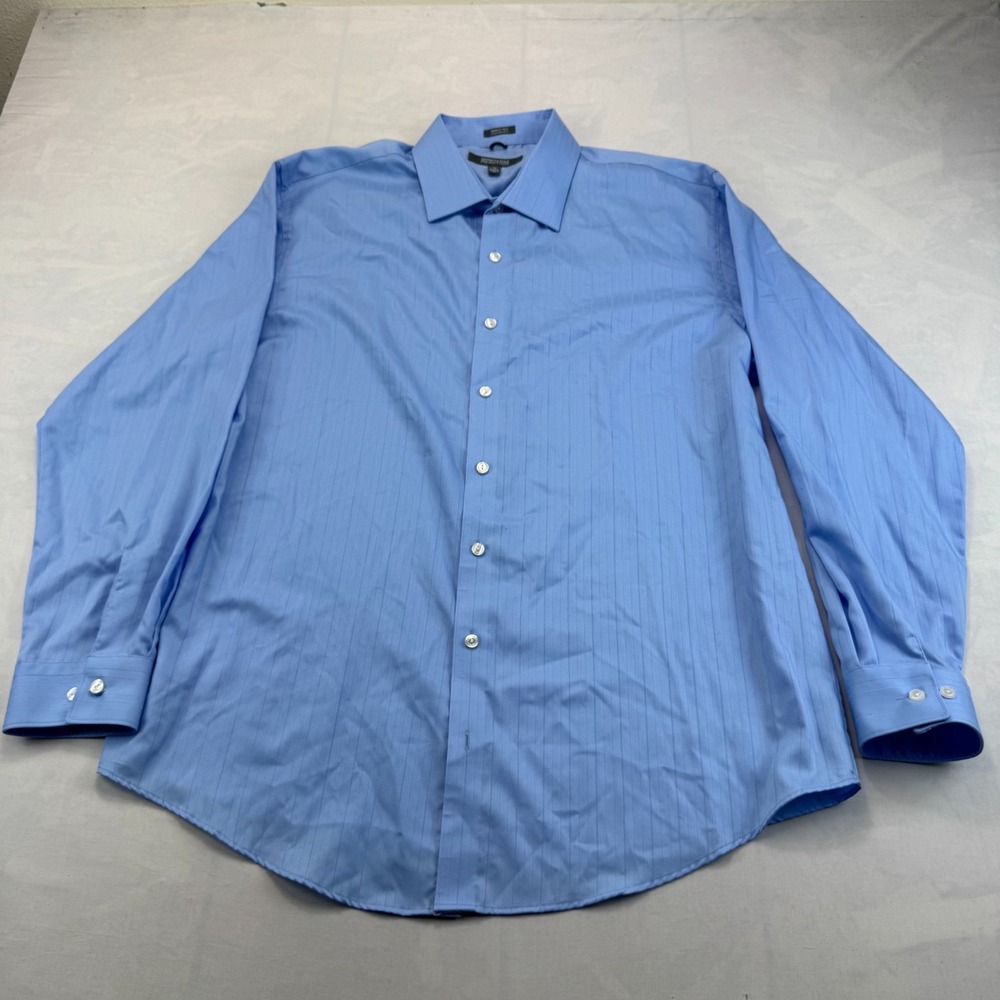 Kenneth Cole Reaction Dress Shirt Mens XL Blue Striped Wrinkle-Free Regular Fit